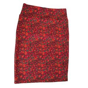 Lularoe Red Floral Stretch Pencil Skirt Womens Size L Cottage Comfort Fall Trend
